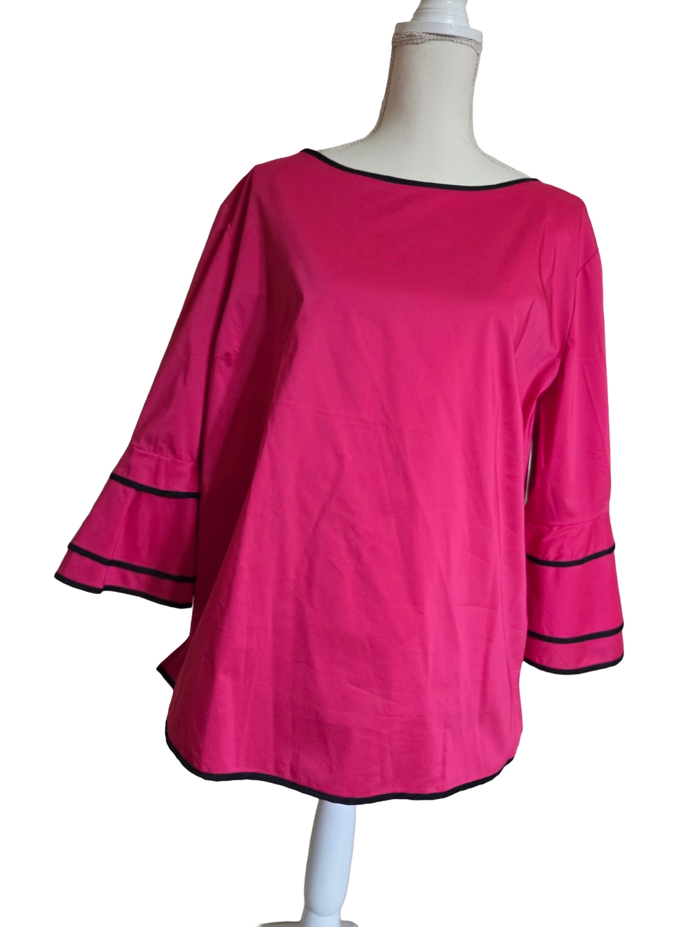 NY&Co Hot Pink Bell-Sleeve Blouse with Black Trim